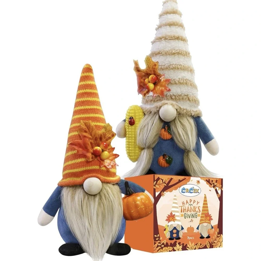 Thanksgiving Gnome Decorations 2Pack Handmade Fall Harvest Gnome Plush Swedis...